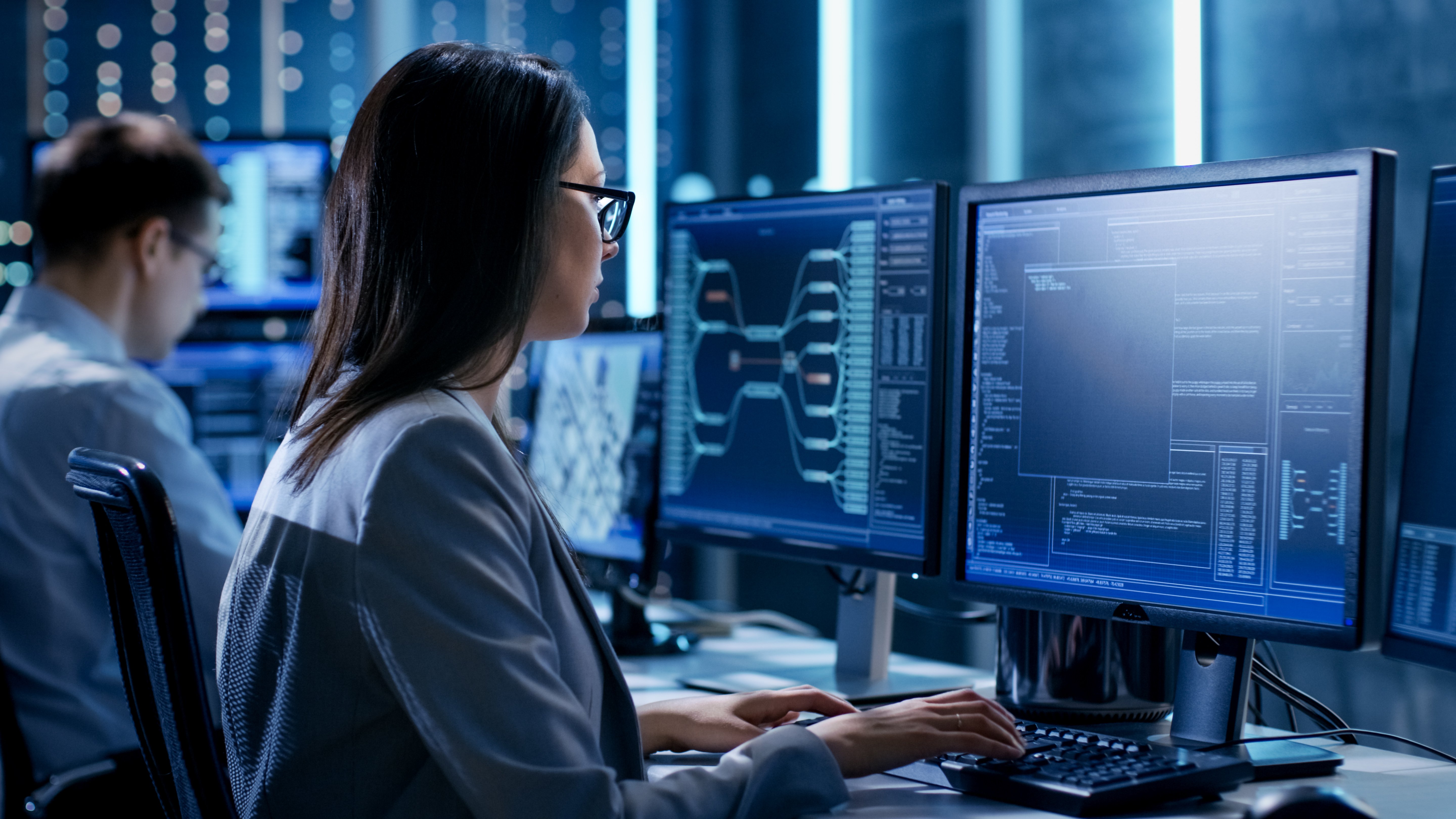 Women looking at cybersecurity computer